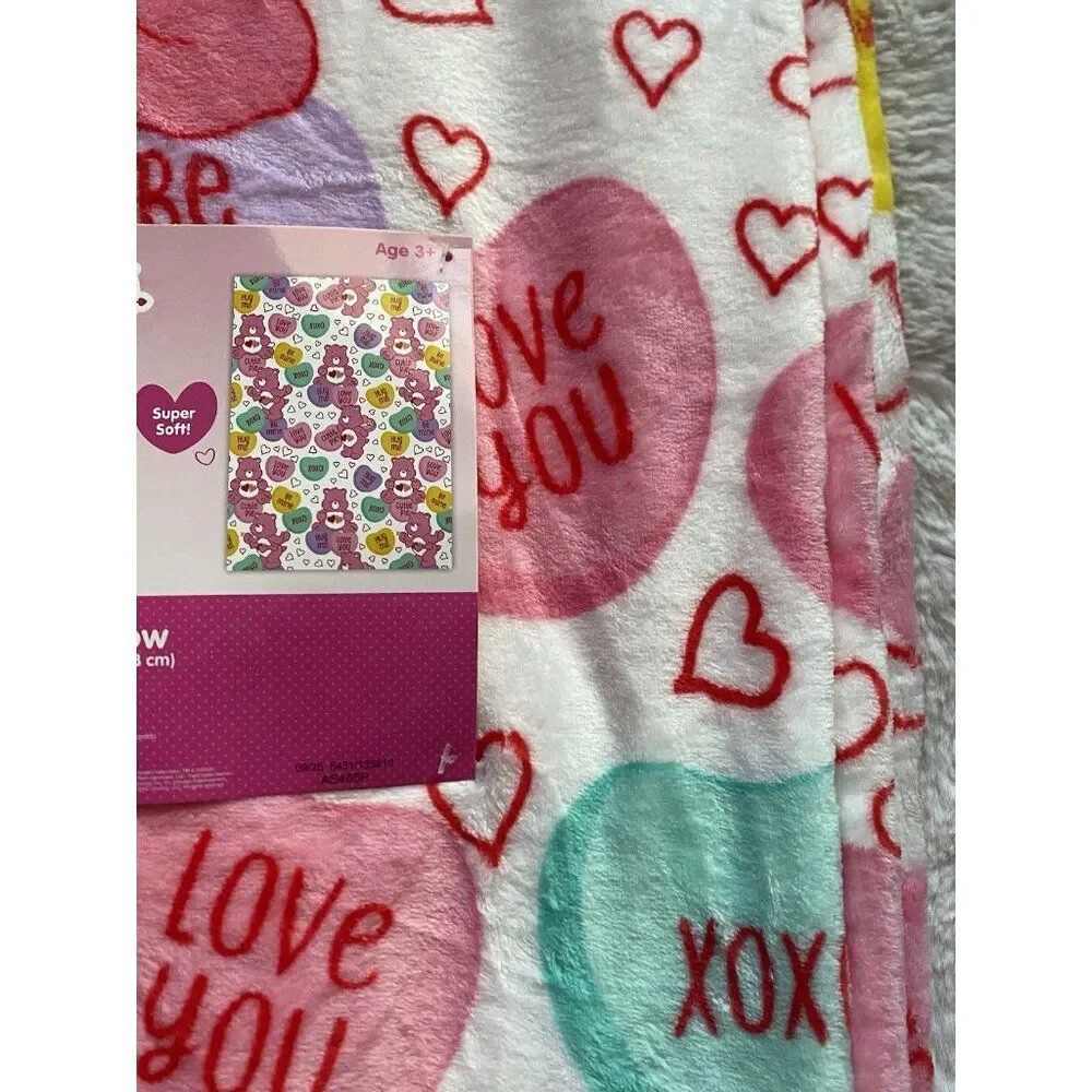 Care Bears Love A Lot Bear Throw Blanket 50 X 70” Conversation Hearts Valentines